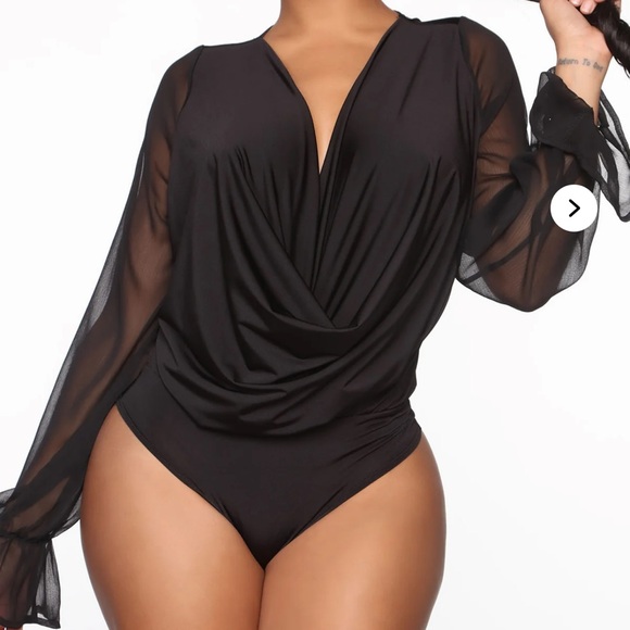 Fashion Nova Tops - Fashion Nova Black Sheer Sleeve Bodysuit